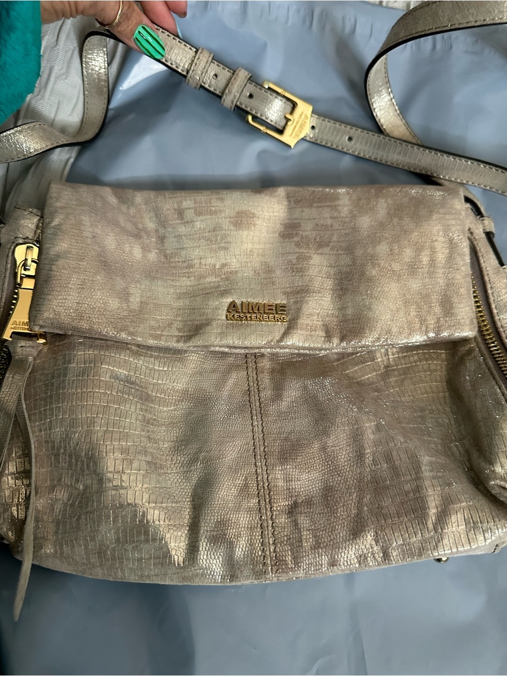 Aimee Kestenberg Metallic Taupe/Bronze Textured Crossbody Bag
